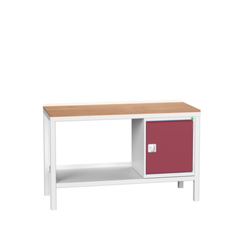 bott Werkbank verso, 1 kast, 1 legbord, RAL7035 lichtgrijs/RAL3004 purperrood