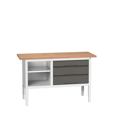 bott in hoogte verstelbare werkbank met opbergruimte verso, 3 laden, 1 legbord, RAL7035 lichtgrijs/RAL7016 antracietgrijs