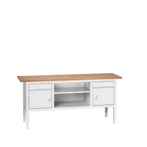 bott in hoogte verstelbare werkbank met opbergruimte verso, 2 laden, 2 kasten, 1 legbord, RAL7035 lichtgrijs/RAL7035 lichtgrijs