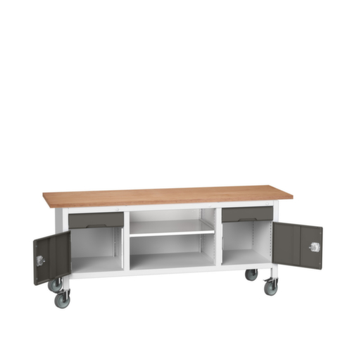 bott Verrijdbare werkbank met opbergruimte verso, 2 laden, 2 kasten, 1 legbord, RAL7035 lichtgrijs/RAL7016 antracietgrijs