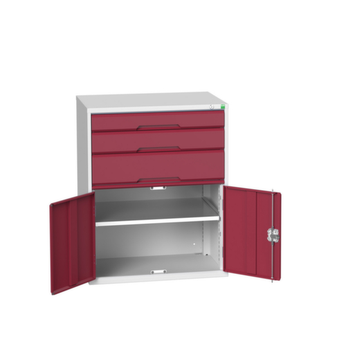 bott ladekast verso met openslaande deur, 3 lade(n), RAL7035 lichtgrijs/RAL3004 purperrood