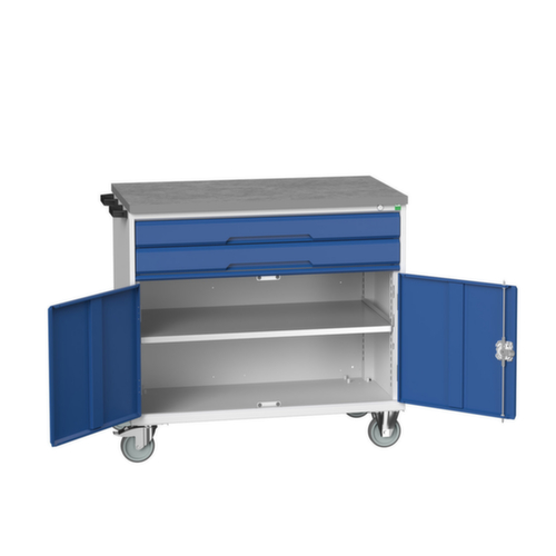 bott Gereedschapswagen verso, 2 laden, 1 kast, RAL7035 lichtgrijs/RAL5010 gentiaanblauw