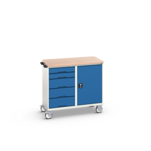bott verrijdbare montagetafel verso, 5 laden, 1 kast, RAL7035 lichtgrijs/RAL5010 gentiaanblauw