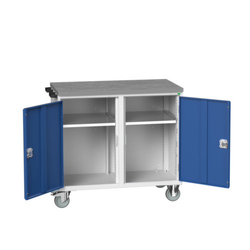bott verrijdbare montagetafel verso, 2 kasten, RAL7035 lichtgrijs/RAL5010 gentiaanblauw