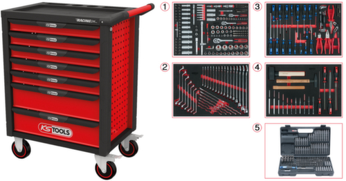 RACINGline BLACK/ROT Werkplaatswagen met 7 laden en 515 premium gereedschappen