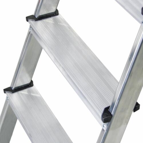 Aluminium trapladder met bak, 2 sporten met antislipprofiel