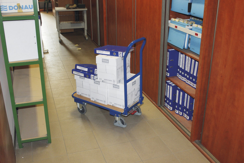 VARIOfit In-/uitklapbare duwbeugelwagen met houten laadvlak, draagvermogen 250 kg, TPE banden