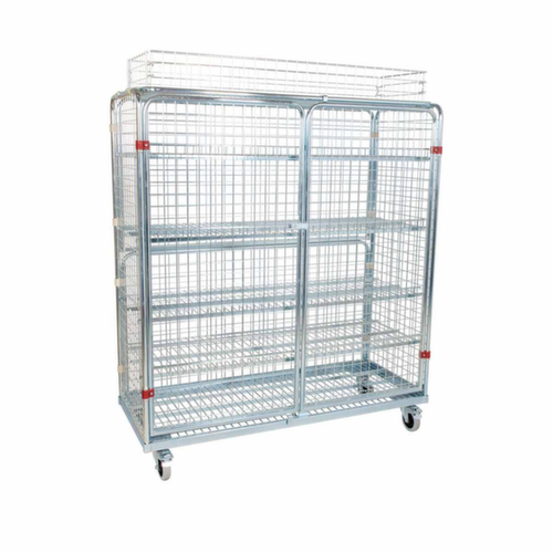 rolcontainer met gaaswanden en legborden, draagvermogen 500 kg, lengte x breedte 620 x 1500 mm