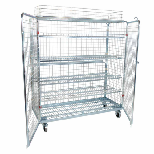 rolcontainer met gaaswanden en legborden, draagvermogen 500 kg, lengte x breedte 620 x 1500 mm