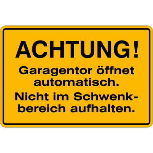 aanwijzingsbord SafetyMarking® voor tankinstallaties, "Let op! Garagedeur opent automatisch."