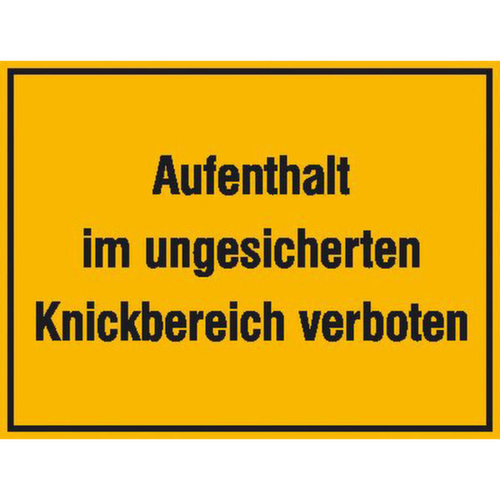 aanwijzingsbord SafetyMarking® voor bouwplaatsen, "Verboden zich in het onbeveiligde knikbereik te begeven"
