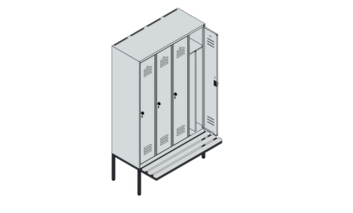 C+P Locker met zitbank Classic Plus voor scheiding van kleding, vakbreedte 300 mm