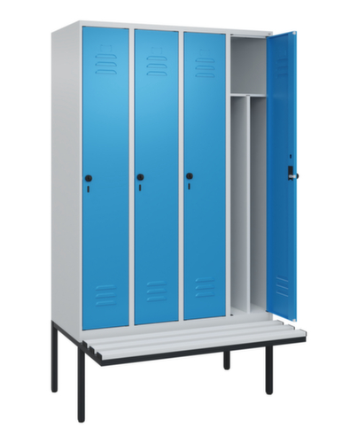 C+P Locker met zitbank Classic Plus voor scheiding van kleding, vakbreedte 300 mm