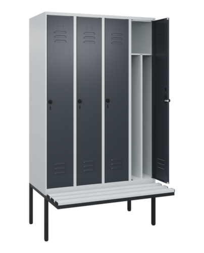 C+P Locker met zitbank Classic Plus voor scheiding van kleding, vakbreedte 300 mm
