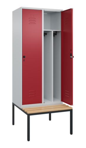 C+P Locker met zitbank Classic Plus voor scheiding van kleding, vakbreedte 400 mm
