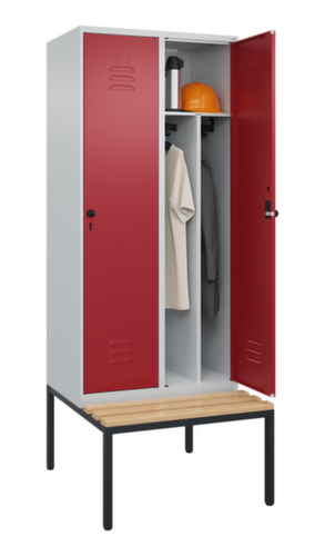 C+P Locker met zitbank Classic Plus voor scheiding van kleding, vakbreedte 400 mm