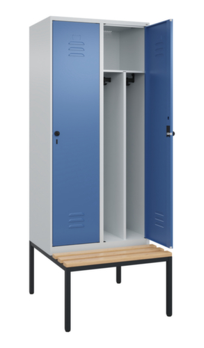 C+P Locker met zitbank Classic Plus voor scheiding van kleding, vakbreedte 400 mm