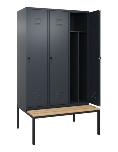 C+P Locker met zitbank Classic Plus voor scheiding van kleding, vakbreedte 400 mm