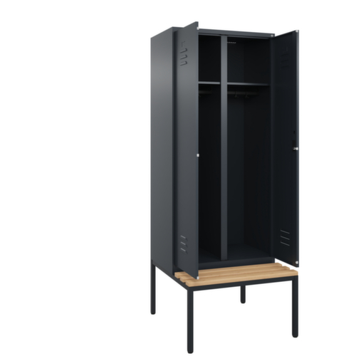 C+P Locker met zitbank Classic Plus voor scheiding van kleding, vakbreedte 400 mm
