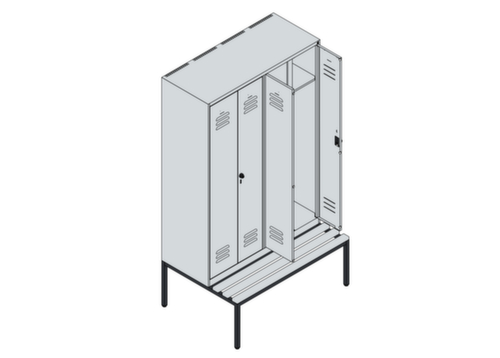C+P Locker met zitbank Classic Plus voor scheiding van kleding, vakbreedte 300 mm