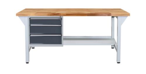 Werkbank met blad van massief beuken, 3 laden, 1 legbord, RAL7035 lichtgrijs/RAL7016 antracietgrijs