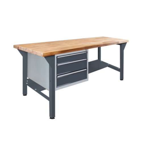 Werkbank met blad van massief beuken, 3 laden, 1 legbord, RAL7016 antracietgrijs/RAL7016 antracietgrijs