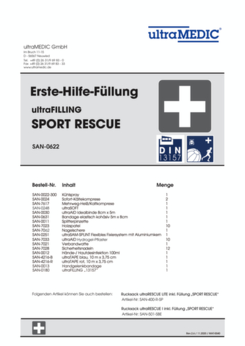 ultraMEDIC Reddingsrugzak ultraRESCUE LITE SP, vulling conform DIN 13157