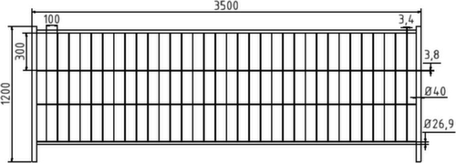 Schake Mobiel hek, hoogte x breedte 1200 x 3500 mm
