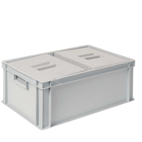 Euronorm-stapelbak met 2 isoleerboxen, grijs, inhoud 44,5 l, oplegdeksel voor isoleerbox
