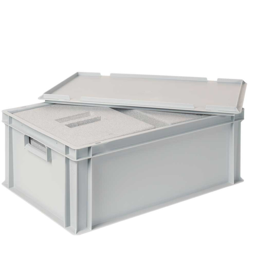 Euronorm-stapelbak met 2 isoleerboxen, grijs, inhoud 44,5 l, oplegdeksel voor isoleerbox