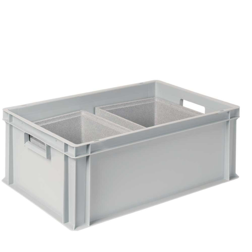 Euronorm-stapelbak met 2 isoleerboxen, grijs, inhoud 44,5 l, oplegdeksel voor isoleerbox