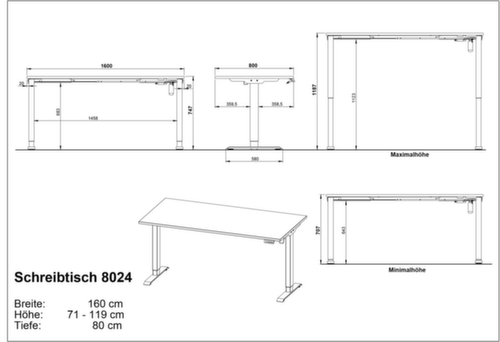 Elektrisch in hoogte verstelbaar bureau GW-PROFI 3.0 8024