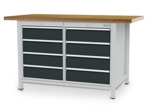 Bedrunka + Hirth Werkbank met opbergruimte, 8 laden, RAL7035 lichtgrijs/RAL7016 antracietgrijs