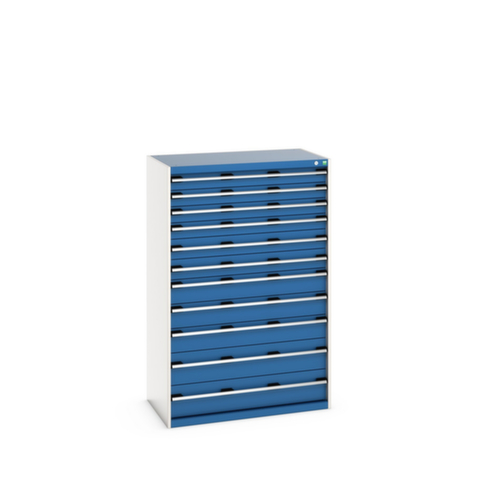 bott Ladekast cubio oppervlak 1050 x 650 mm, 11 lade(n), RAL7035 lichtgrijs/RAL5010 gentiaanblauw