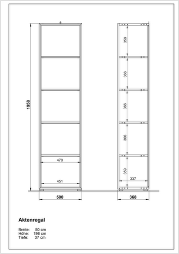 Kantoorstelling GW-MONTERIA, breedte 500 mm, 5 OH, Navarra-eiken/wit