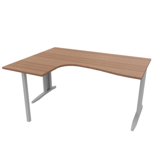 Quadrifoglio Hoekbureau Practika, C-voetonderstel, breedte 1600 mm, canaletto-hout/aluminium