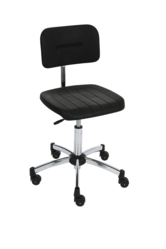ESD-werkstoel, zitting PU-schuim met stalen inzetelement zwart, met dubbele wielen (lastafhankelijk geremd)  L