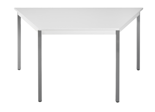 Trapezevormige multifunctionele tafel met frame van vierkante buis, breedte x diepte 1400 x 595 mm, plaat lichtgrijs