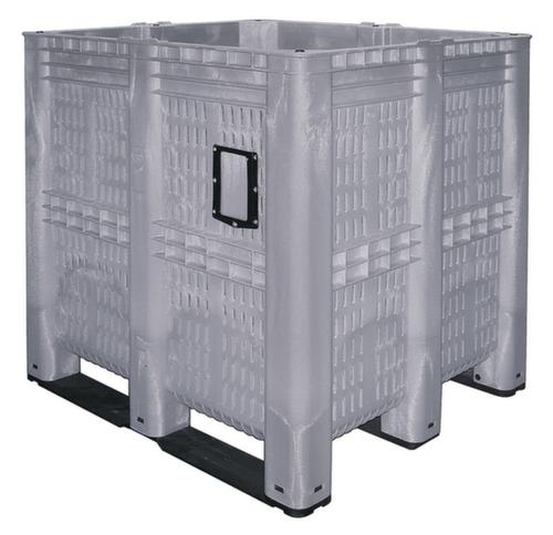 Mega-container 7-voudig stapelbaar + geperforeerde wanden, inhoud 1400 l, grijs, sleden  L