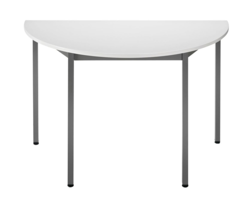 Halfronde multifunctionele tafel met frame van vierkante buis, breedte x diepte 1200 x 600 mm, plaat lichtgrijs