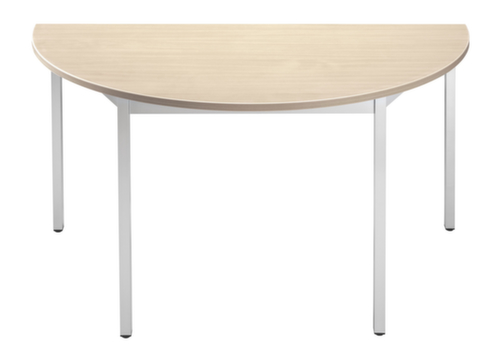 Halfronde multifunctionele tafel met frame van vierkante buis, breedte x diepte 1200 x 600 mm, plaat esdoorn
