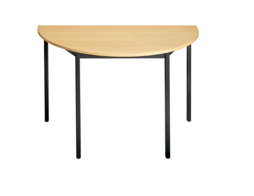 Halfronde multifunctionele tafel met frame van vierkante buis, breedte x diepte 1400 x 700 mm, plaat beuken