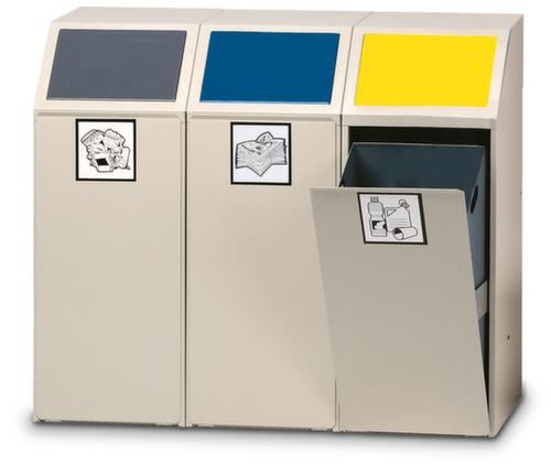 VAR Recycleerbare materiaalcollector met voorflap, 69 l, RAL7032 kiezelgrijs, deksel geel  L