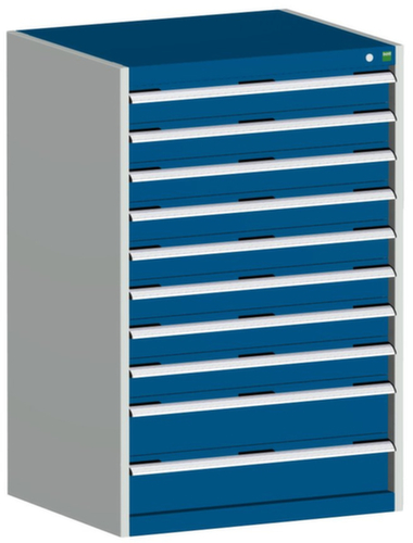 bott Ladekast cubio oppervlak 800 x 750 mm, 10 lade(n), RAL7035 lichtgrijs/RAL5010 gentiaanblauw