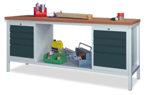 PAVOY Werkbank met frame in lichtgrijs en beuken-multiplexblad  L