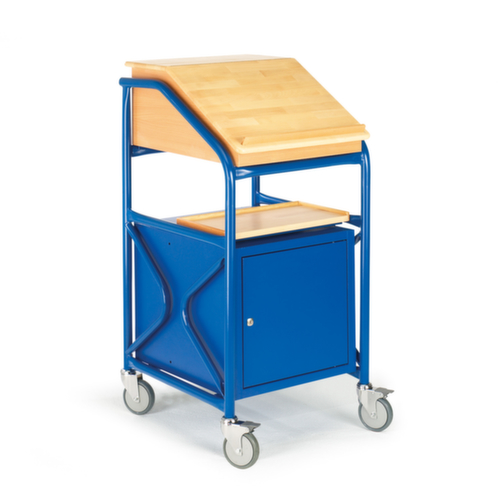 Rollcart Verrijdbaar bureau met kast, RAL5010 gentiaanblauw  L