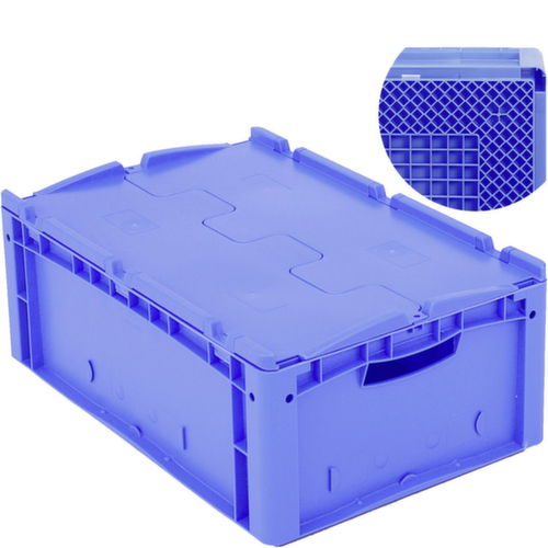 Euronorm stapelcontainers met geribbelde bodem, blauw, inhoud 69 l, Tweedelig scharnierdeksel  L