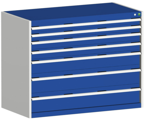 bott Ladekast cubio oppervlak 1300 x 650 mm, 7 lade(n), RAL7035 lichtgrijs/RAL5010 gentiaanblauw