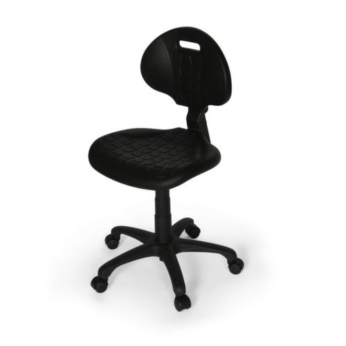 Werkstoel in hoogte verstelbaar, zitting PU-schuim zwart, met rollen  L