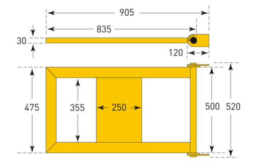 Moravia Balustradedeur S-Line voor aanrijdbeveiliging, balustradedeur, hoogte x breedte 520 x 905 mm  L